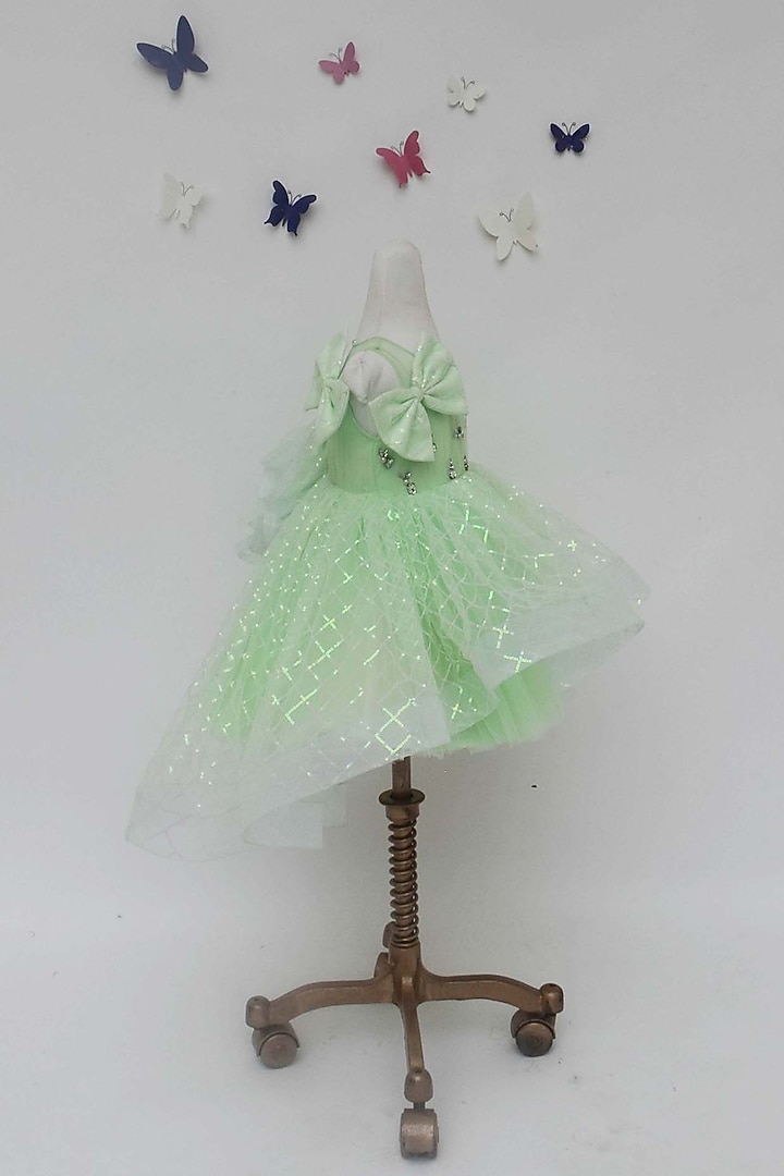 Green Sequins Net Dress For Girls by Fayon Kids at Pernia's Pop Up Shop