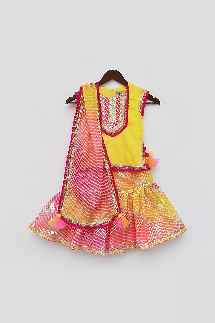 Pink Kota Printed Sharara Set With Kurta For Girls by Fayon Kids at Pernia's Pop Up Shop