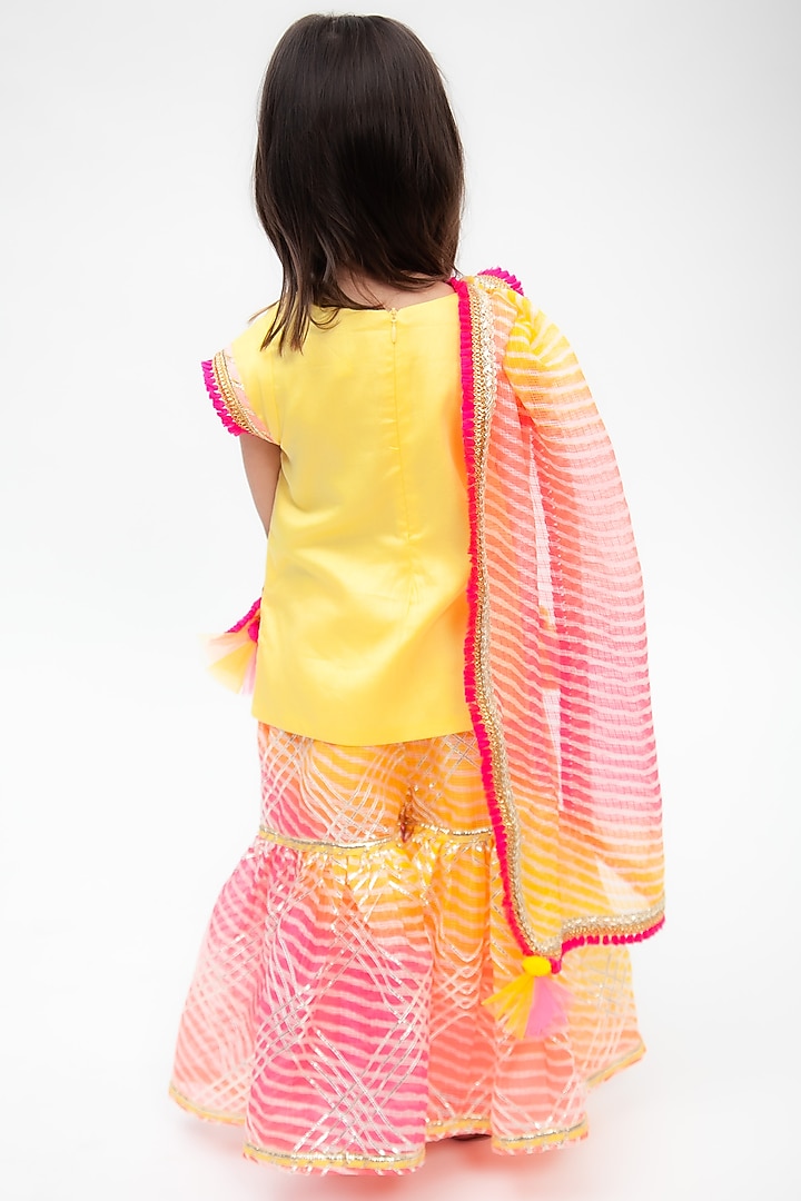 Pink Kota Printed Sharara Set With Kurta For Girls by Fayon Kids at Pernia's Pop Up Shop