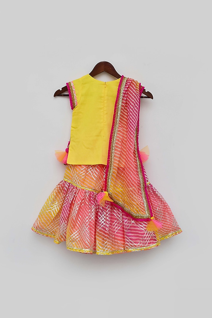 Pink Kota Printed Sharara Set With Kurta For Girls by Fayon Kids at Pernia's Pop Up Shop