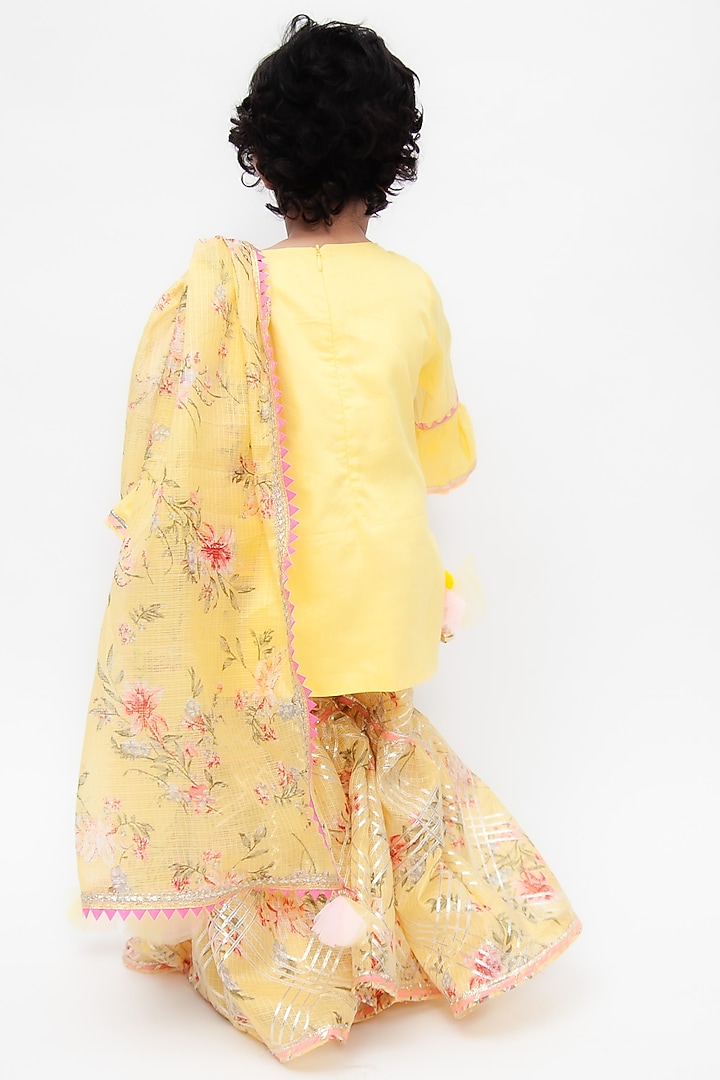 Yellow Cotton Printed Sharara Set For Girls by Fayon Kids at Pernia's Pop Up Shop