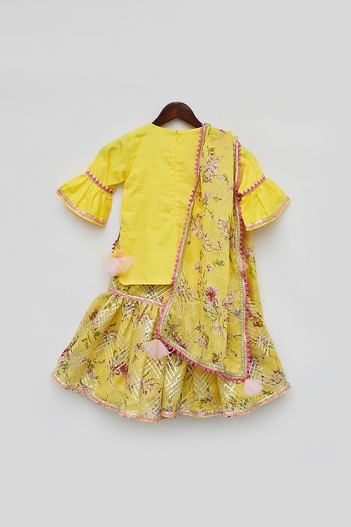 Yellow Cotton Printed Sharara Set For Girls by Fayon Kids at Pernia's Pop Up Shop