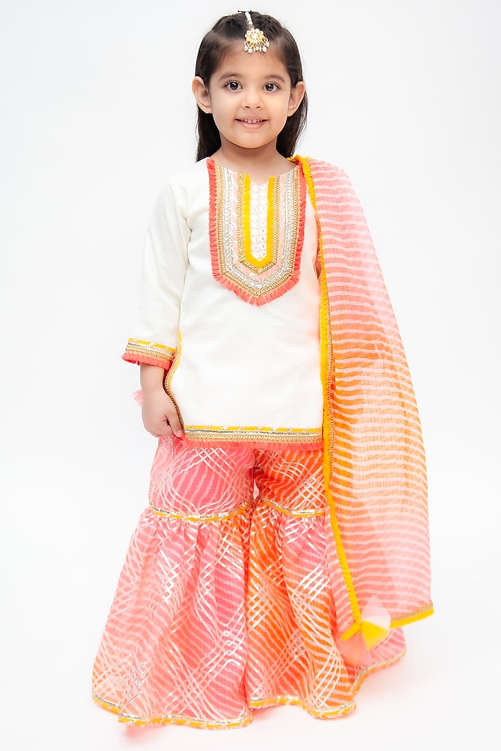 Pink Cotton Printed Sharara Set For Girls by Fayon Kids at Pernia's Pop Up Shop