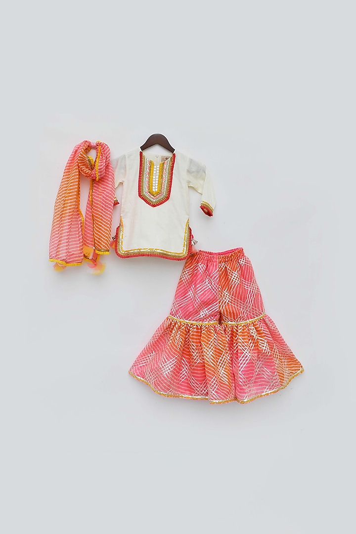 Pink Cotton Printed Sharara Set For Girls by Fayon Kids
