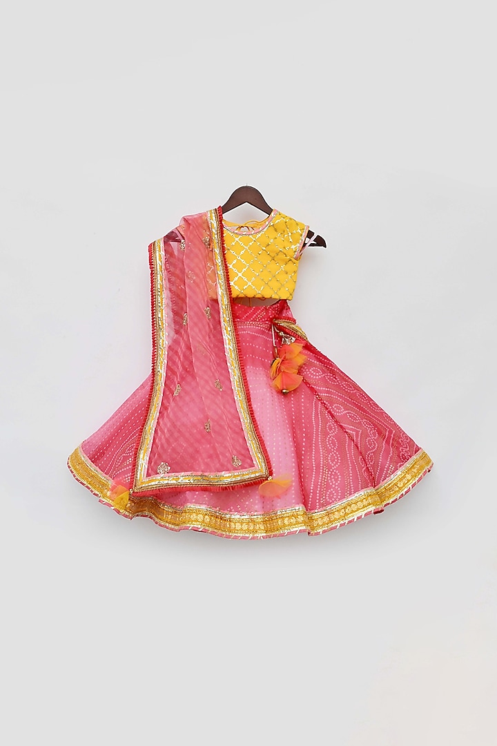 Coral Lehenga Set  For Girls by Fayon Kids