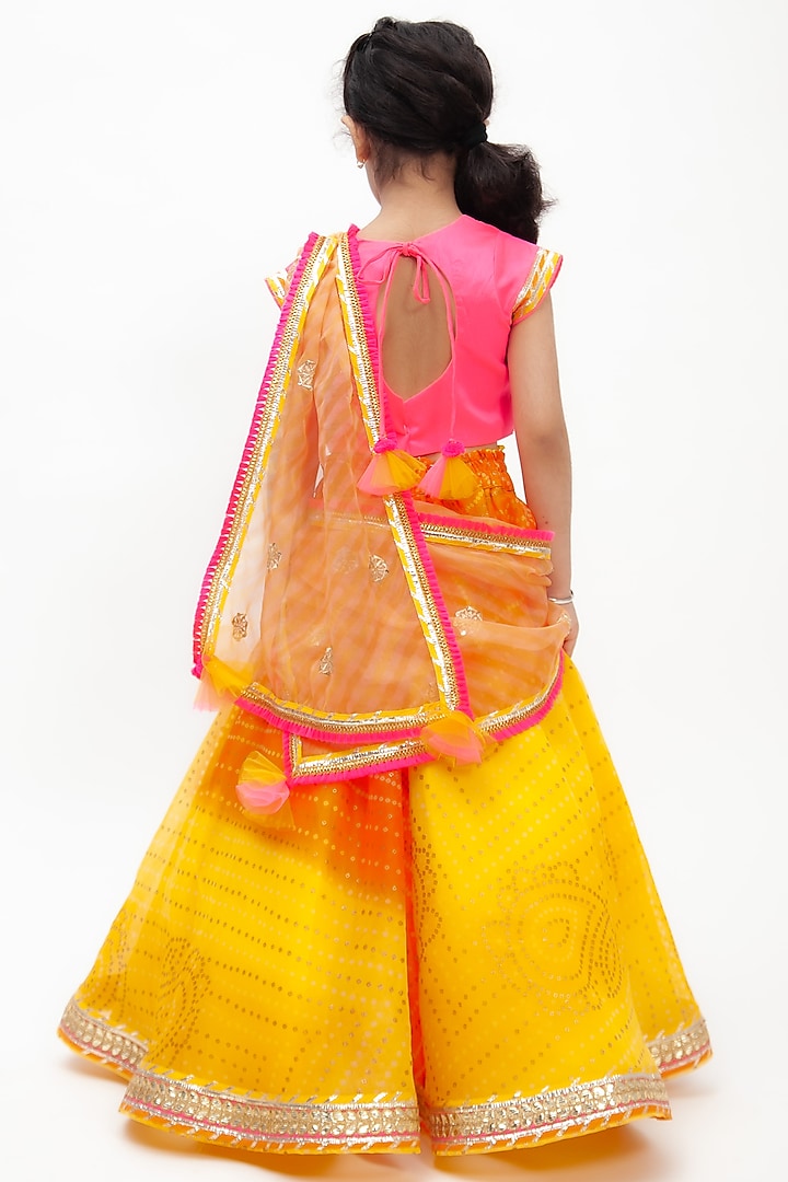 Yellow Organza Lehenga Set For Girls by Fayon Kids at Pernia's Pop Up Shop