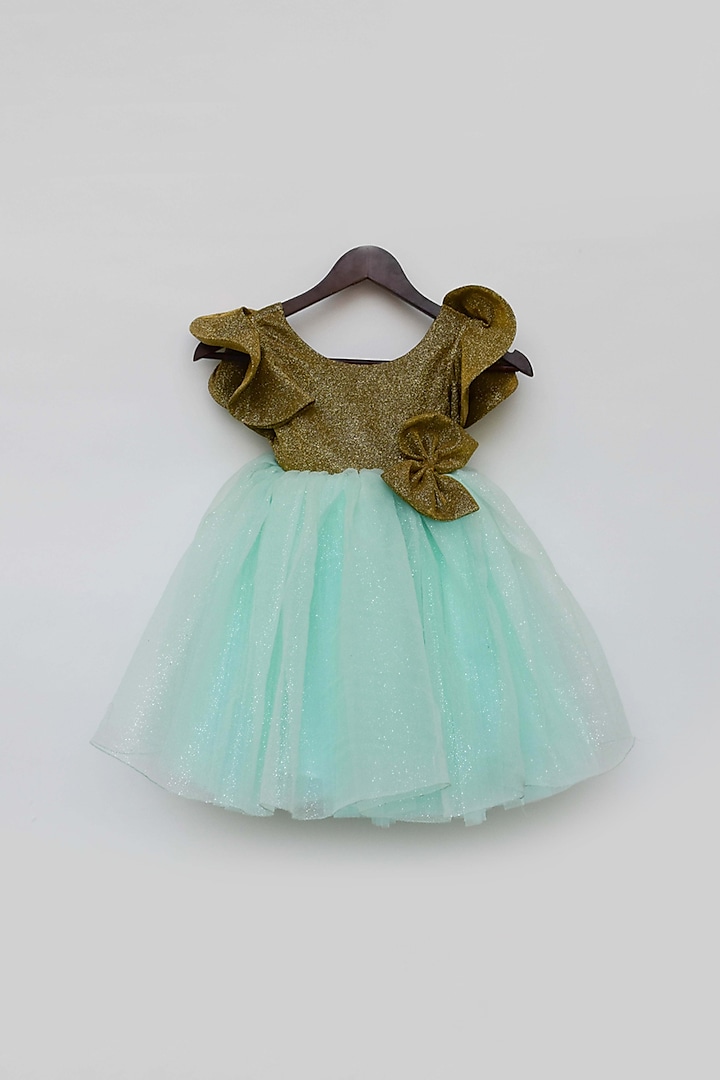 Golden Shimmer Net Bow Dress For Girls by Fayon Kids at Pernia's Pop Up Shop
