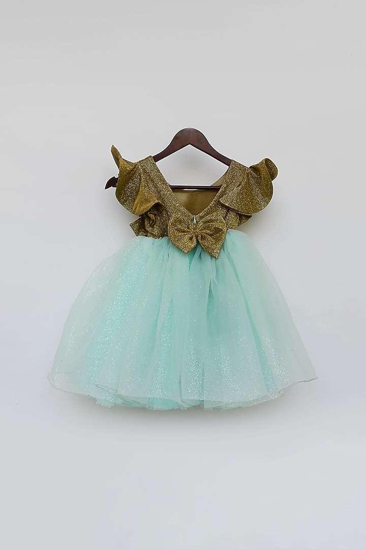 Golden Shimmer Net Bow Dress For Girls by Fayon Kids at Pernia's Pop Up Shop