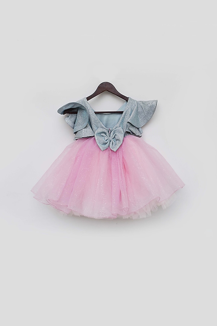 Blue & Pink Shimmer Net Glitter Dress For Girls by Fayon Kids at Pernia's Pop Up Shop
