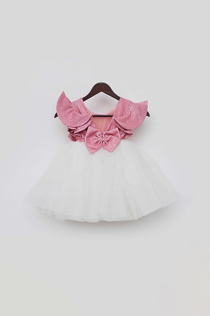 Pink & White Shimmer Net Glitter Dress For Girls by Fayon Kids at Pernia's Pop Up Shop
