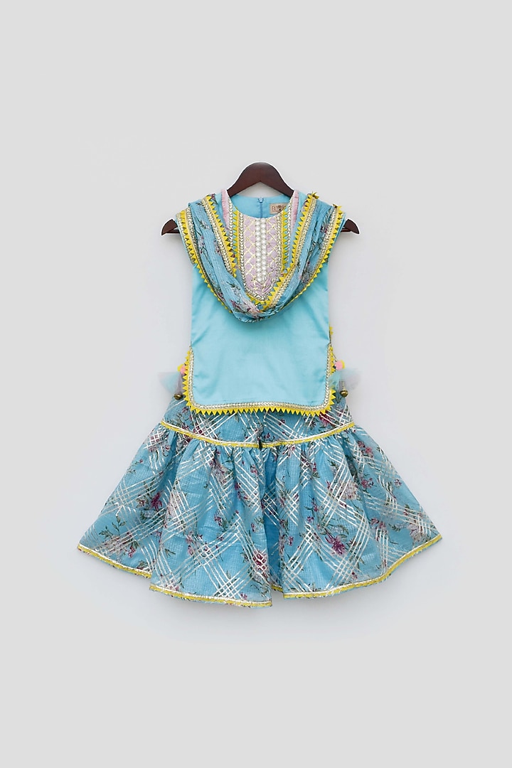 Blue Cotton Printed Sharara Set For Girls by Fayon Kids at Pernia's Pop Up Shop