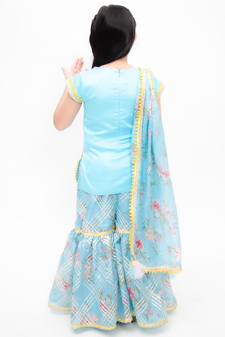 Blue Cotton Printed Sharara Set For Girls by Fayon Kids at Pernia's Pop Up Shop