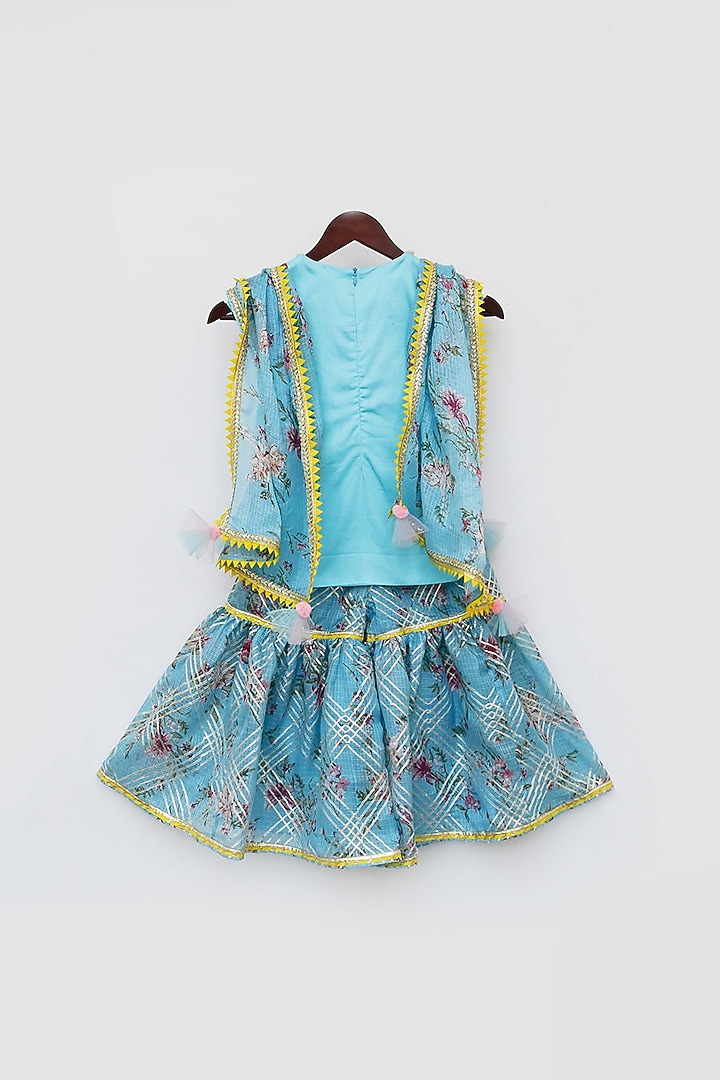 Blue Cotton Printed Sharara Set For Girls by Fayon Kids at Pernia's Pop Up Shop