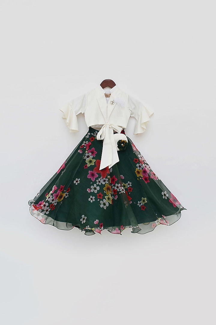 Green Printed Lehenga Set For Girls by Fayon Kids at Pernia's Pop Up Shop