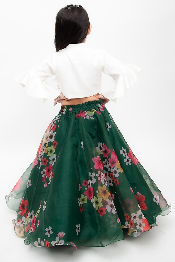 Green Printed Lehenga Set For Girls by Fayon Kids at Pernia's Pop Up Shop