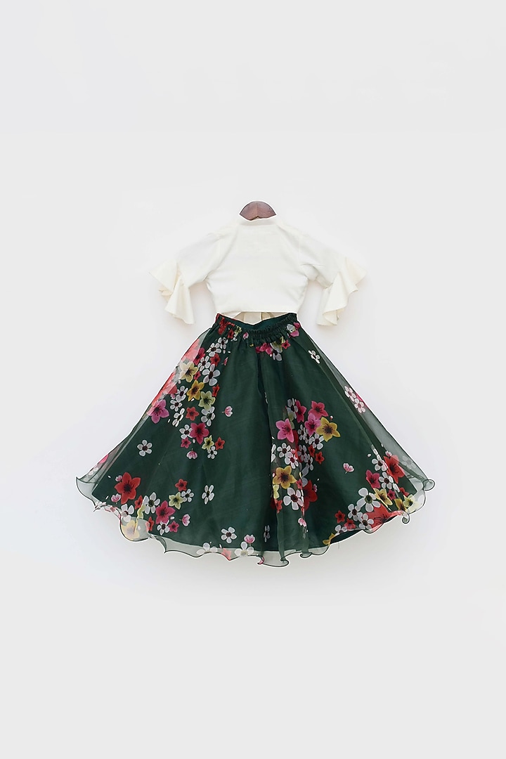 Green Printed Lehenga Set For Girls by Fayon Kids at Pernia's Pop Up Shop