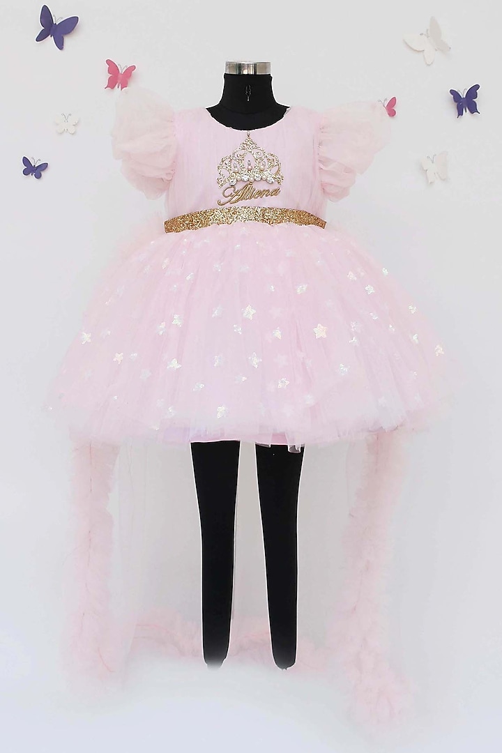 Pink Dress With Stars Motifs For Girls by Fayon Kids at Pernia's Pop Up Shop