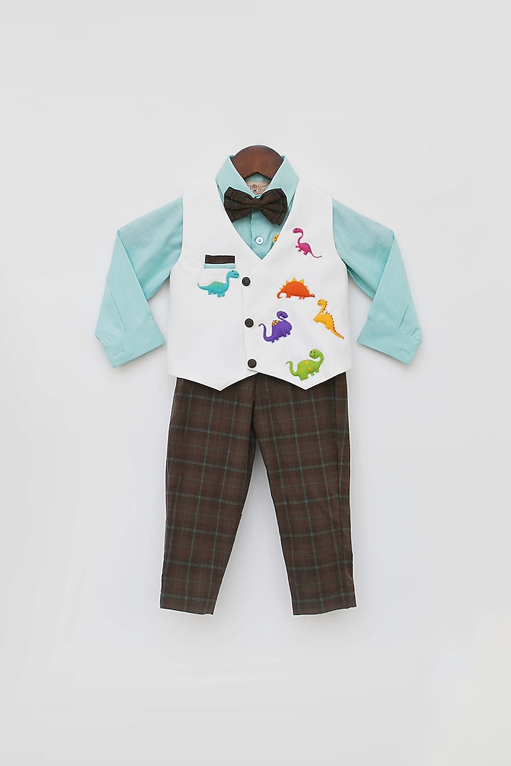 Brown Pant Set With Waist Coat For Boys by Fayon Kids
