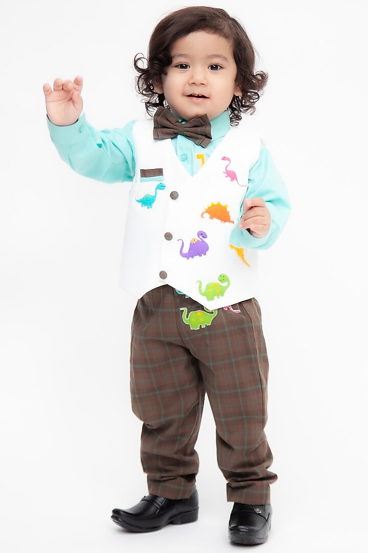 Brown Pant Set With Waist Coat For Boys by Fayon Kids at Pernia's Pop Up Shop