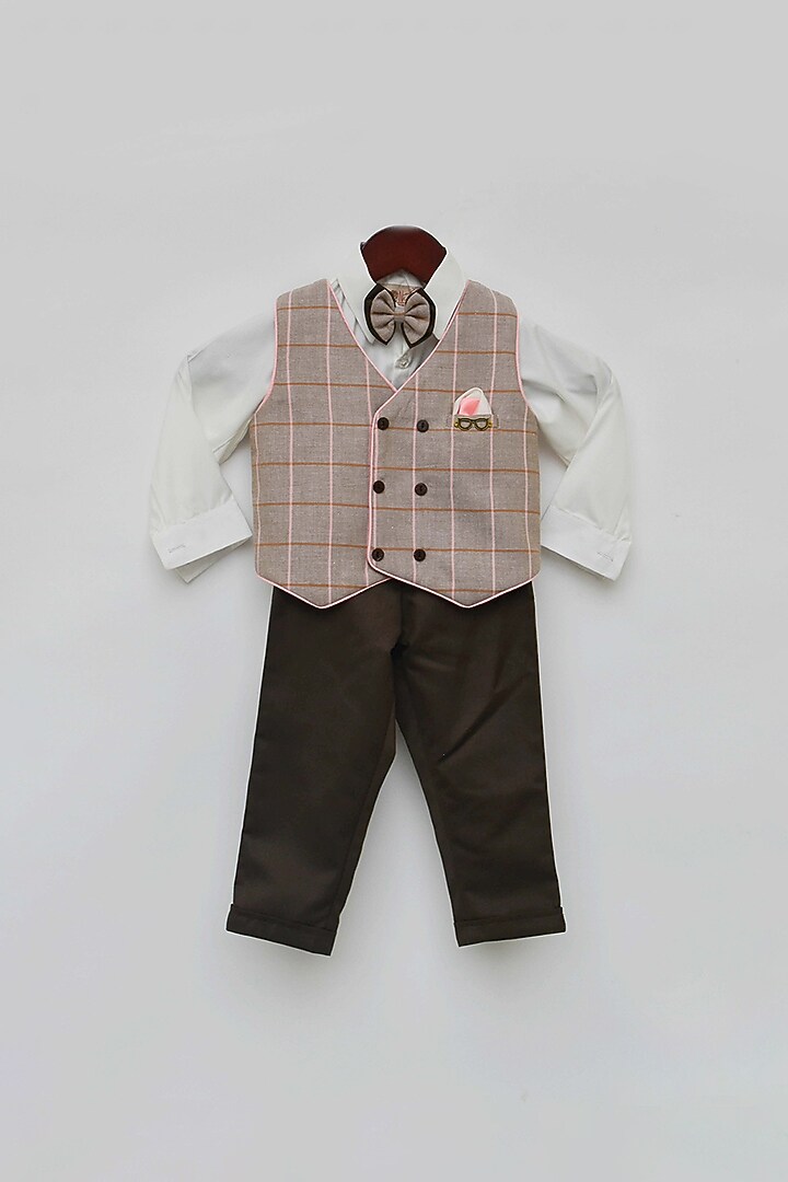 Dusty Brown Waistcoat Set For Boys by Fayon Kids at Pernia's Pop Up Shop