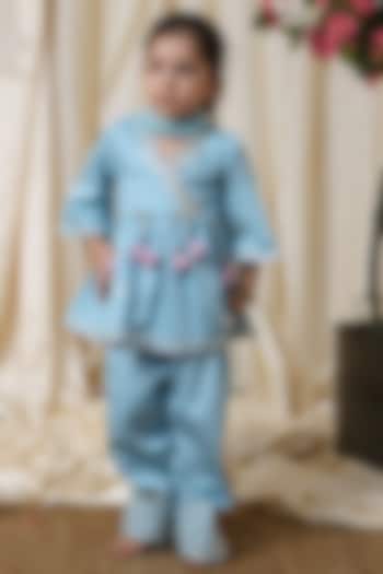 Blue Cotton Gota Embroidered Kurta Set For Girls by Fayon Kids at Pernia's Pop Up Shop