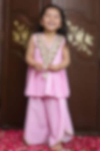 Baby Pink Crepe Bandhej Sharara Set For Girls by Fayon Kids at Pernia's Pop Up Shop
