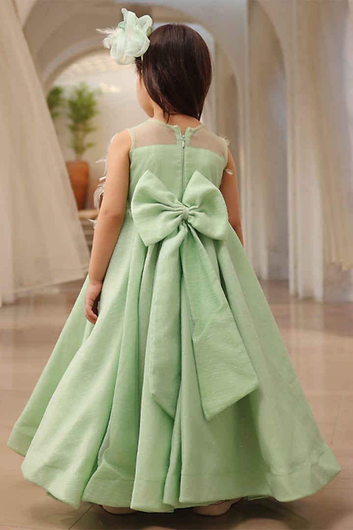 Green Shimmer Net Gown For Girls by Fayon Kids at Pernia's Pop Up Shop