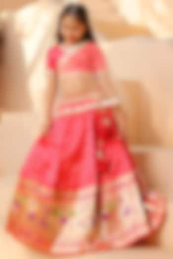 Pink Brocade Tassel Embroidered Lehenga Set For Girls by Fayon Kids at Pernia's Pop Up Shop