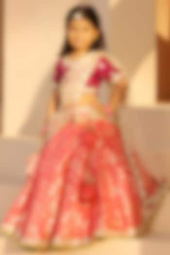 Purple Brocade Embroidered Lehenga Set For Girls by Fayon Kids at Pernia's Pop Up Shop