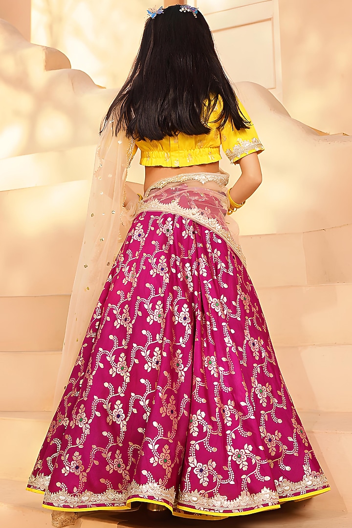 Purple Brocade Embroidered Lehenga Set For Girls by Fayon Kids at Pernia's Pop Up Shop
