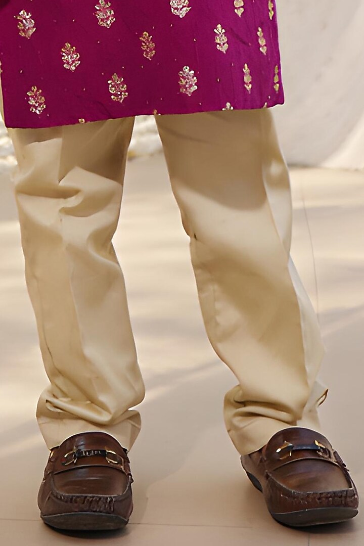 Pink Brocade Embroidered Nehru Jacket Set For Boys by Fayon Kids at Pernia's Pop Up Shop