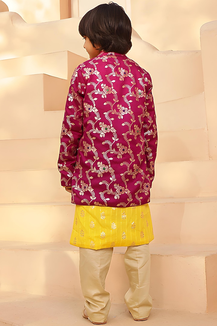 Purple Brocade Embroidered Nehru Jacket Set For Boys by Fayon Kids at Pernia's Pop Up Shop