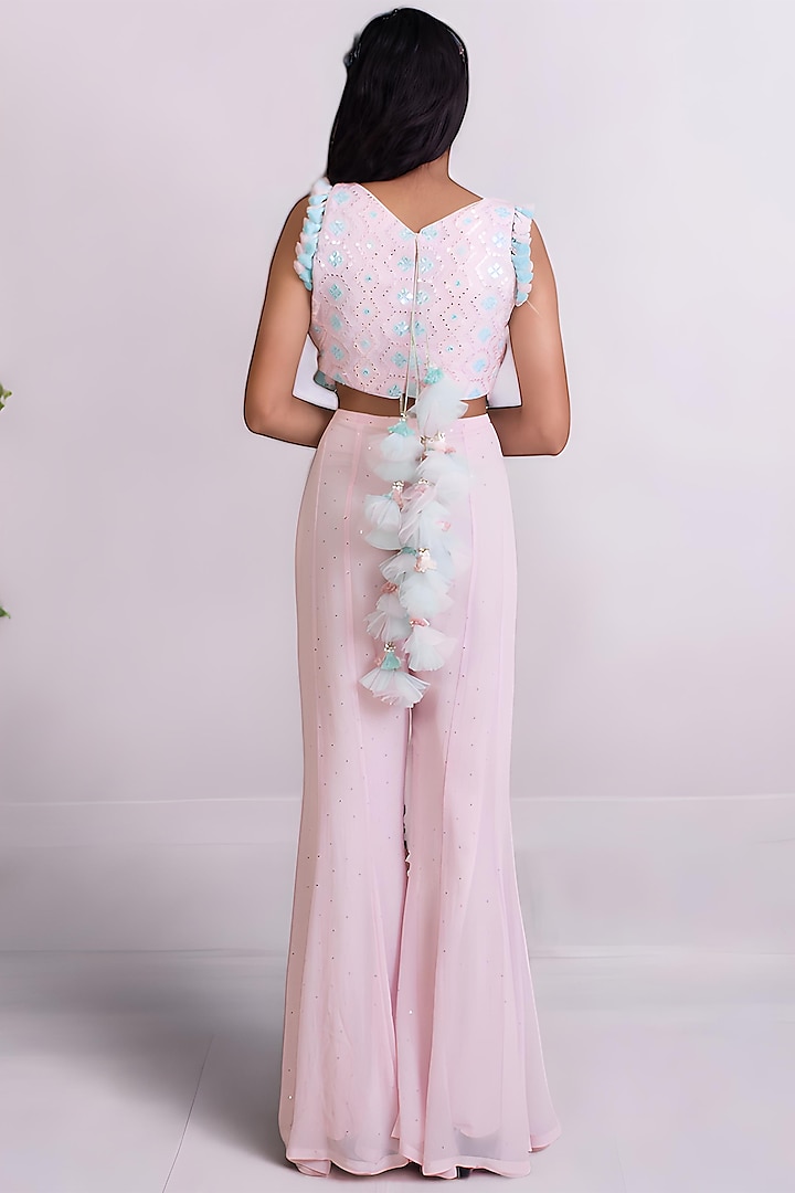 Baby Pink Georgette Palazzo Pant Set For Girls by Fayon Kids at Pernia's Pop Up Shop