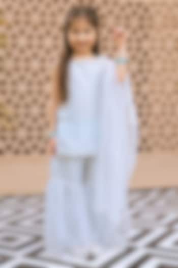 Sky Blue Organza Cutdana Embroidered Sharara Set For Girls by Fayon Kids at Pernia's Pop Up Shop