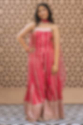 Pink Tissue Organza Embroidered Sharara Set For Girls by Fayon Kids at Pernia's Pop Up Shop