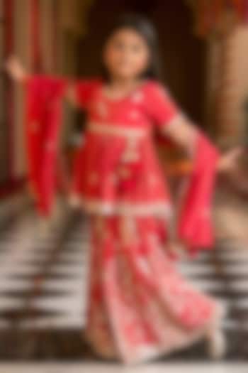 Pink Tissue Organza Embroidered Lehenga Set For Girls by Fayon Kids at Pernia's Pop Up Shop