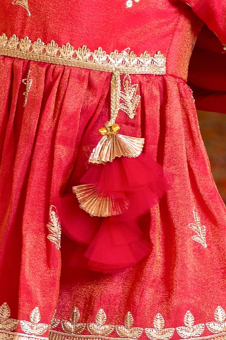 Pink Tissue Organza Embroidered Lehenga Set For Girls by Fayon Kids at Pernia's Pop Up Shop