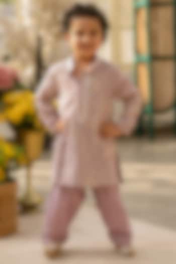 Lilac Soft Georgette Embroidered Kurta Set For Boys by Fayon Kids