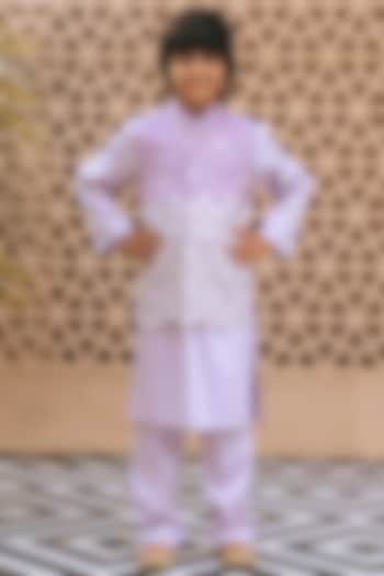 Lilac Tissue Organza Embroidered Nehru Jacket Set For Boys by Fayon Kids