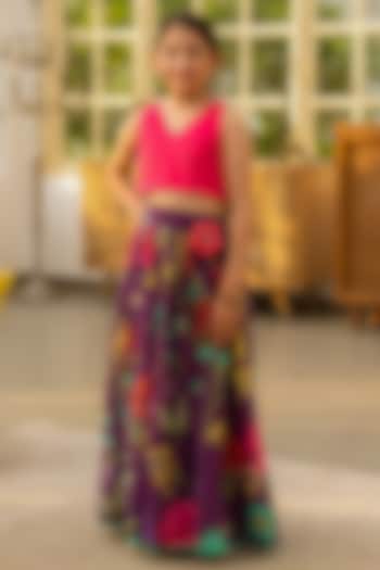 Multi-Colored Cotton 3D Floral Printed Lehenga Set For Girls by Fayon Kids at Pernia's Pop Up Shop