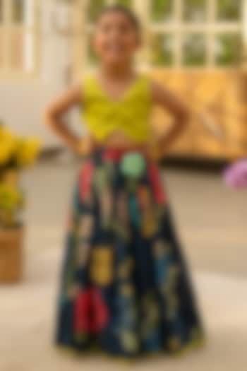 Multi-Colored Cotton 3D Floral Printed Lehenga Set For Girls by Fayon Kids at Pernia's Pop Up Shop