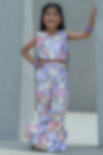 Lilac Organza 3D Floral Palazzo Pant Set For Girls by Fayon Kids at Pernia's Pop Up Shop
