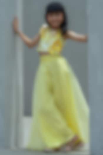 Yellow Organza Palazzo Pant Set For Girls by Fayon Kids at Pernia's Pop Up Shop