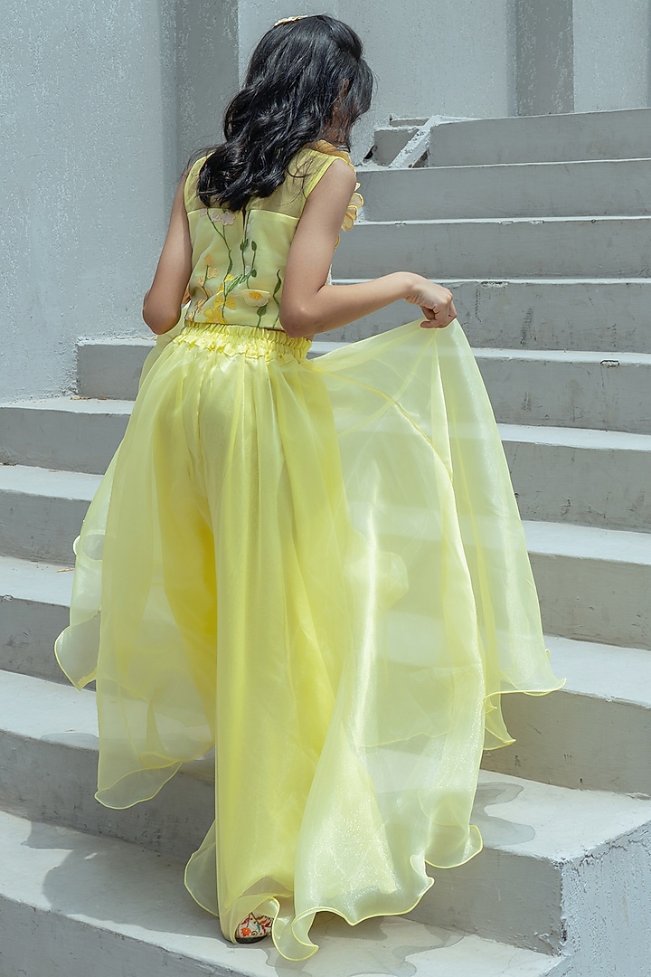 Yellow Organza Palazzo Pant Set For Girls by Fayon Kids at Pernia's Pop Up Shop