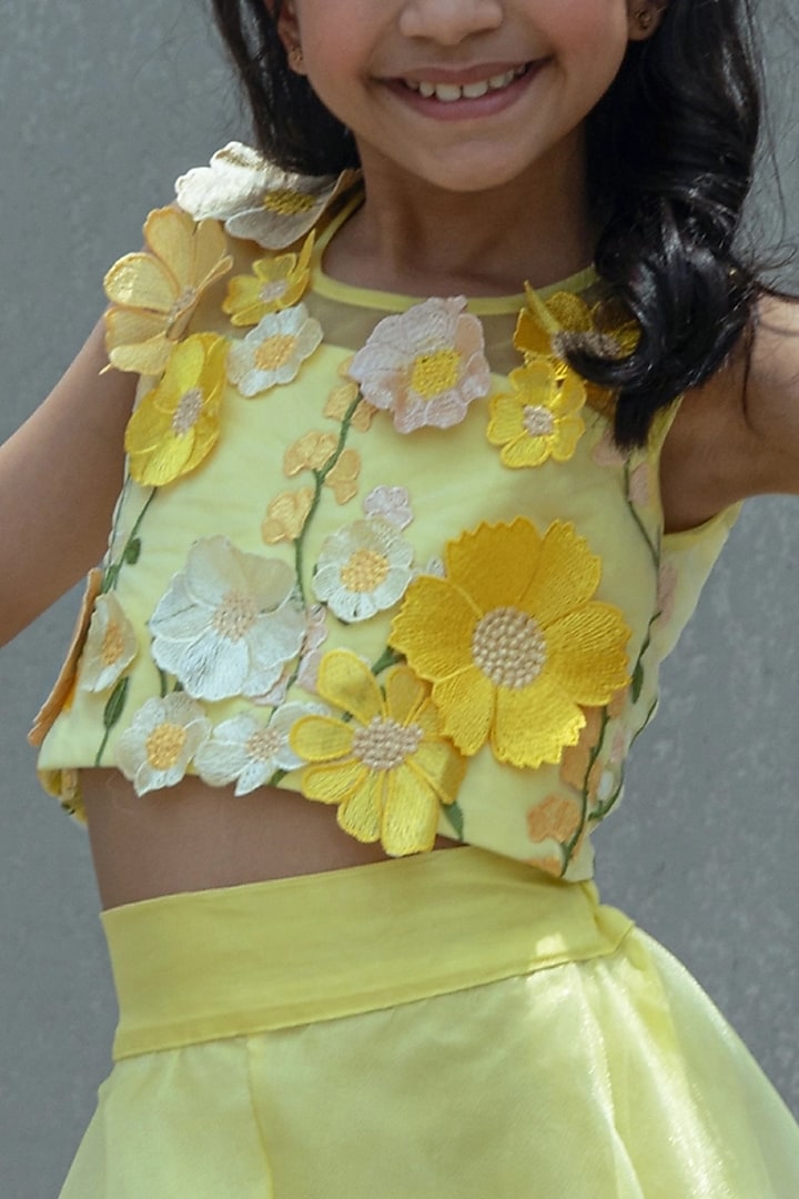 Yellow Organza Palazzo Pant Set For Girls by Fayon Kids at Pernia's Pop Up Shop
