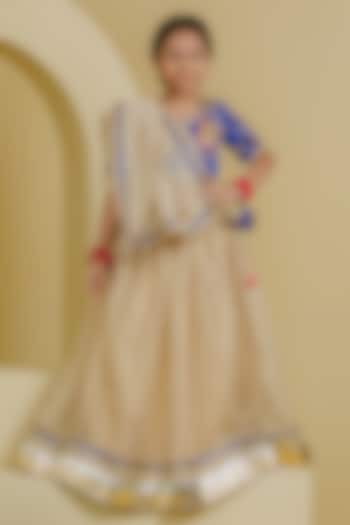 Blue Tissue Organza Gota Lace Lehenga Set For Girls by Fayon Kids at Pernia's Pop Up Shop