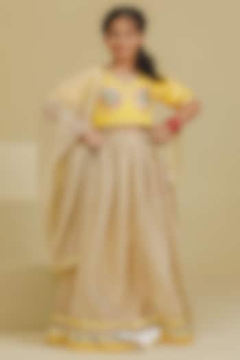 Yellow Tissue Organza Gota Lace Lehenga Set For Girls by Fayon Kids at Pernia's Pop Up Shop