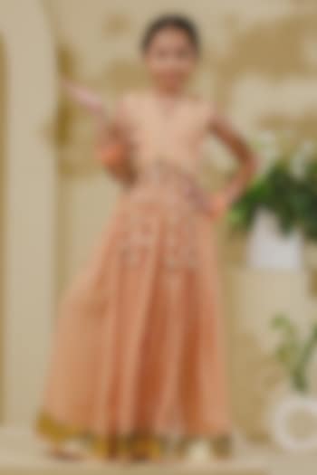 Peach Georgette Lace & Tassel Lehenga Set For Girls by Fayon Kids at Pernia's Pop Up Shop
