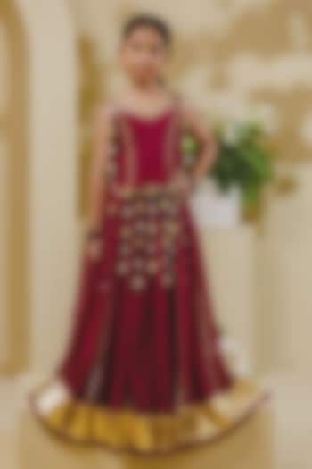 Maroon Georgette Lace & Tassel Lehenga Set For Girls by Fayon Kids at Pernia's Pop Up Shop