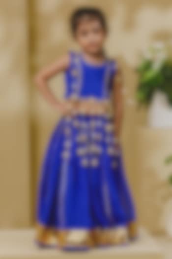 Blue Georgette Lace & Tassel Lehenga Set For Girls by Fayon Kids at Pernia's Pop Up Shop